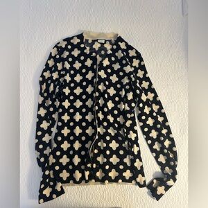 J. Crew Navy Blue/Cream Merino Wool Vintage Quatrefoil Cardigan w Jewel Buttons